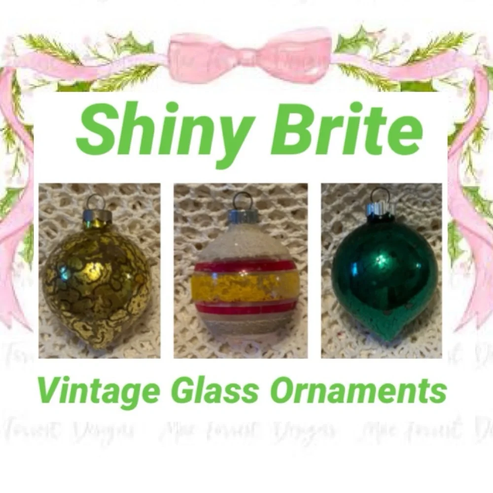 Shiny Brite Vintage Christmas Ornaments Set Mercury Glass Gold Green White Red